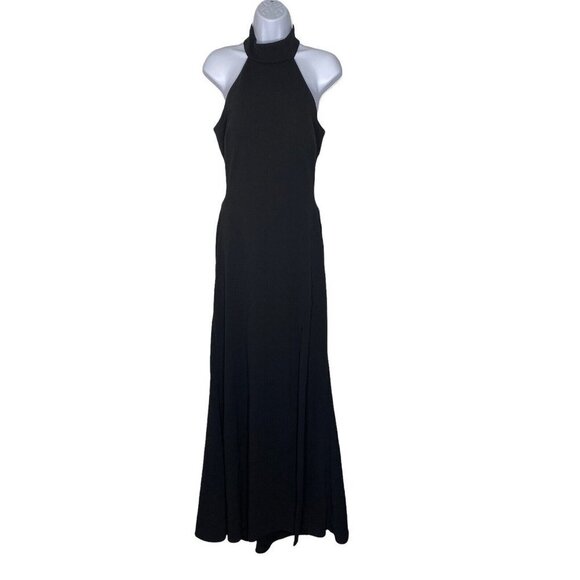 AQUA FORMAL Womens Black Stretch Zippered Halter Full-Length Formal Dress SZ 8 - Picture 2 of 11